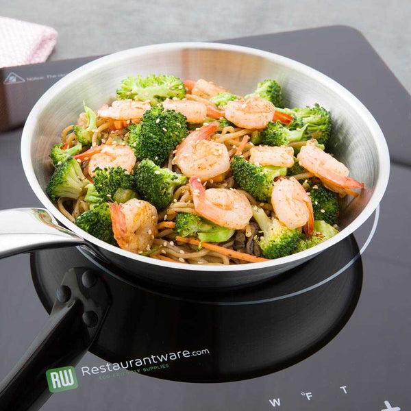 Restaurantware Met Lux Round Stainless Steel 8" Fry Pan - Induction Ready - 1 Count Box