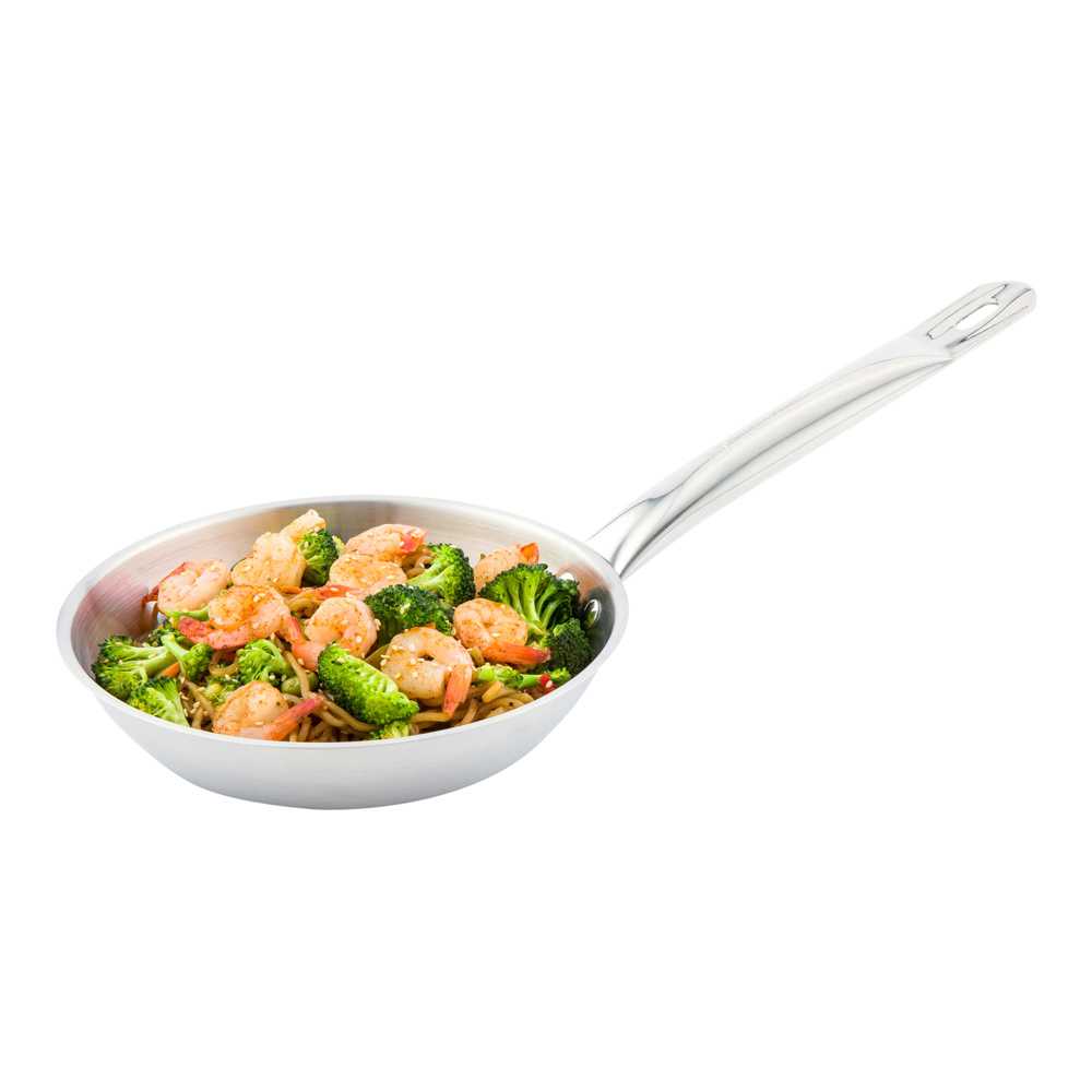 restaurantware Met Lux Round Stainless Steel 8" Fry Pan - Induction Ready - 1 count box