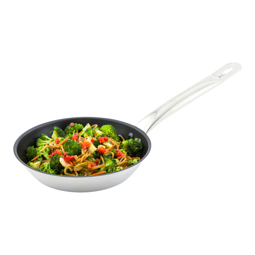 restaurantware Met Lux Round Stainless Steel 8" Fry Pan - Non-Stick Induction Ready - 1 count box