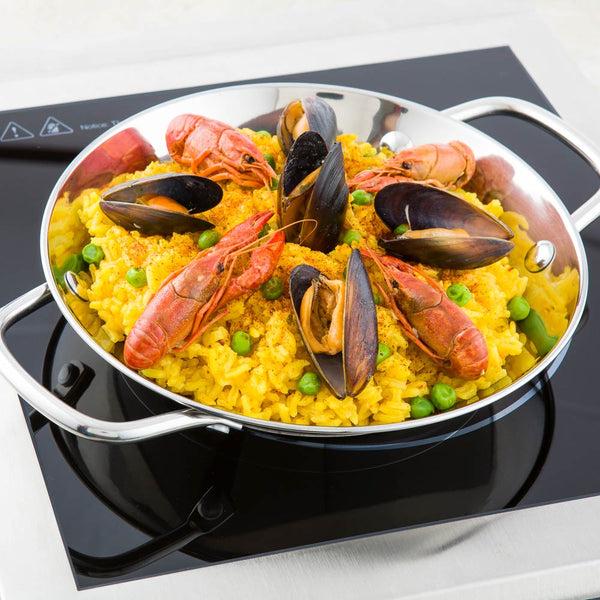 Restaurantware Met Lux Round Stainless Steel Paella Pan - Induction Ready - 11" X 8" X 1 1/2" - 1 Count Box