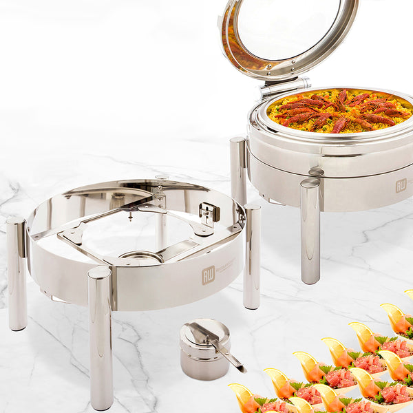 Restaurantware Met Lux Round Stainless Steel Straight Leg Stand - Induction Ready Fits 6 Qt Round Chafer - 1 Count Box
