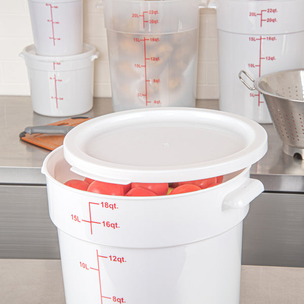 Restaurantware Met Lux Round White Plastic Food Storage Container Lid - Fits 12 18 And 22 Qt - 10 Count Box