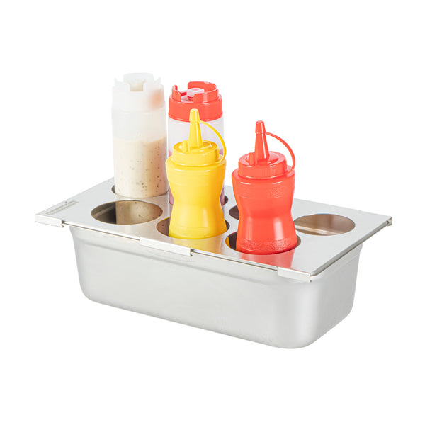 Restaurantware Met Lux Seven Hole Stainless Steel Squeeze Bottle Holder Top - Fits 1/3 Size Pans - 12 3/4" X 7" - 1 Count Box