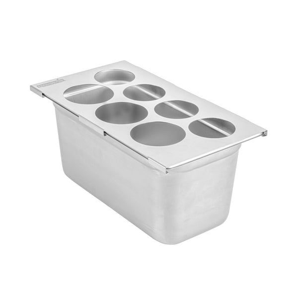 Restaurantware Met Lux Seven Hole Stainless Steel Squeeze Bottle Holder Top - Fits 1/3 Size Pans - 12 3/4" X 7" - 1 Count Box