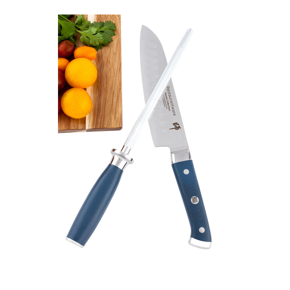 restaurantware Met Lux Silver and Blue Steel 8" Honing Knife Tool - 1 count box