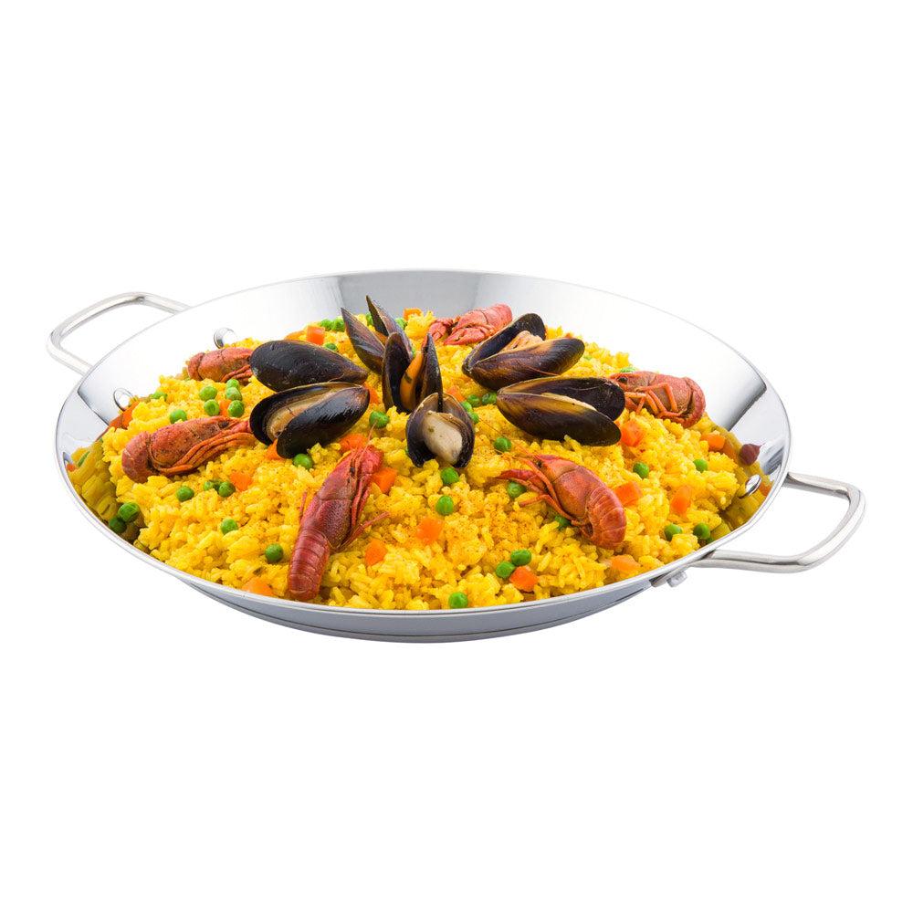 restaurantware Met Lux Silver Stainless Steel Paella Pan - Induction Ready - 17" x 13 1/2" x 1 1/4" - 1 count box