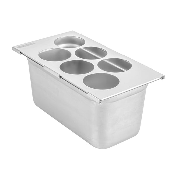Restaurantware Met Lux Six Hole Stainless Steel Squeeze Bottle Holder Top - Fits 1/3 Size Pans - 12 3/4" X 7" - 1 Count Box