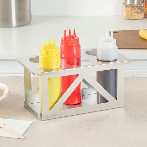 Restaurantware Met Lux Six Hole Stainless Steel Squeeze Bottle Holder - Fits 1/3 Size Opening - 12 3/4" X 7" X 6 1/4" - 1 Count Box