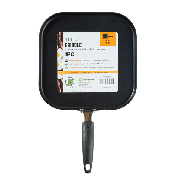 Restaurantware Met Lux Square Aluminum Griddle - Non-Stick With Bakelite Handles - 11" - 10 Count Box