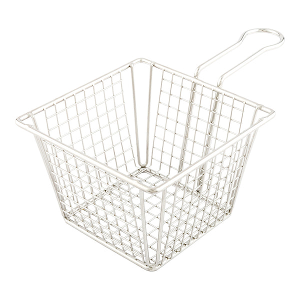 Restaurantware Met Lux Square Silver Stainless Steel Large Mini Fryer Basket - Waffle Grid - 8" X 5" X 3 1/2" - 1 Count Box