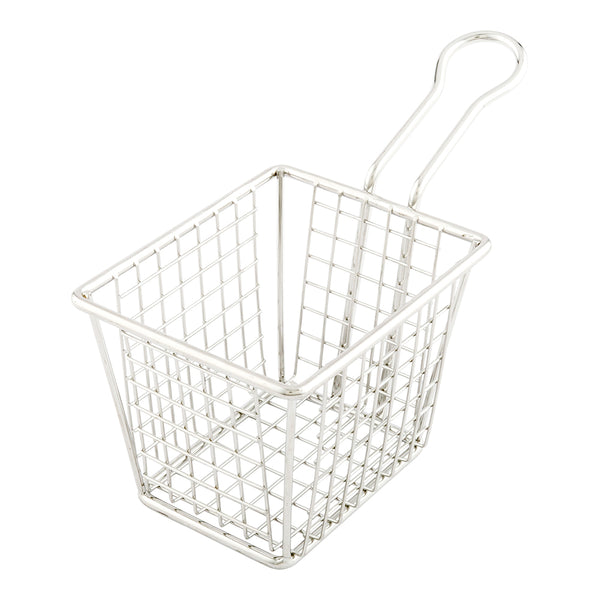 Restaurantware Met Lux Square Silver Stainless Steel Small Mini Fryer Basket - Waffle Grid - 6 1/2" X 3 1/4" X 4" - 1 Count Box