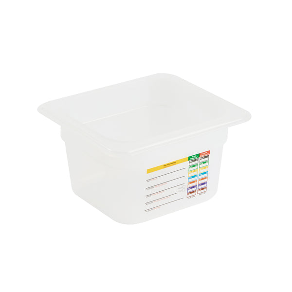 Restaurantware Met Lux Square White Polypropylene 1/6 Size Food Pan - 4" Deep With Label - 6 3/4" X 6 1/4" X 4" - 10 Count Box