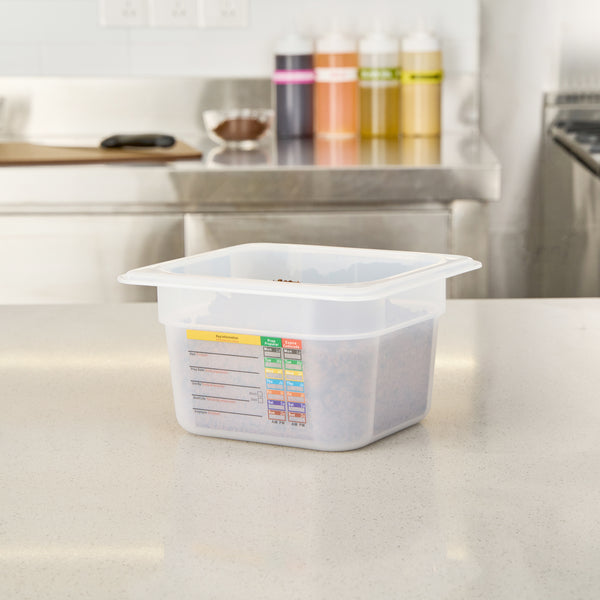 Restaurantware Met Lux Square White Polypropylene 1/6 Size Food Pan - 4" Deep With Label - 6 3/4" X 6 1/4" X 4" - 10 Count Box