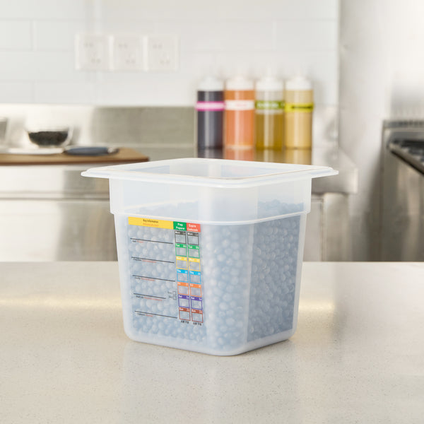 Restaurantware Met Lux Square White Polypropylene 1/6 Size Food Pan - 6" Deep With Label - 6 3/4" X 6 1/4" X 6" - 10 Count Box