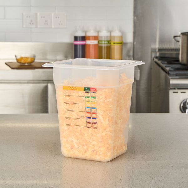 Restaurantware Met Lux Square White Polypropylene 1/6 Size Food Pan - 8" Deep With Label - 6 3/4" X 6 1/4" X 7 3/4" - 10 Count Box