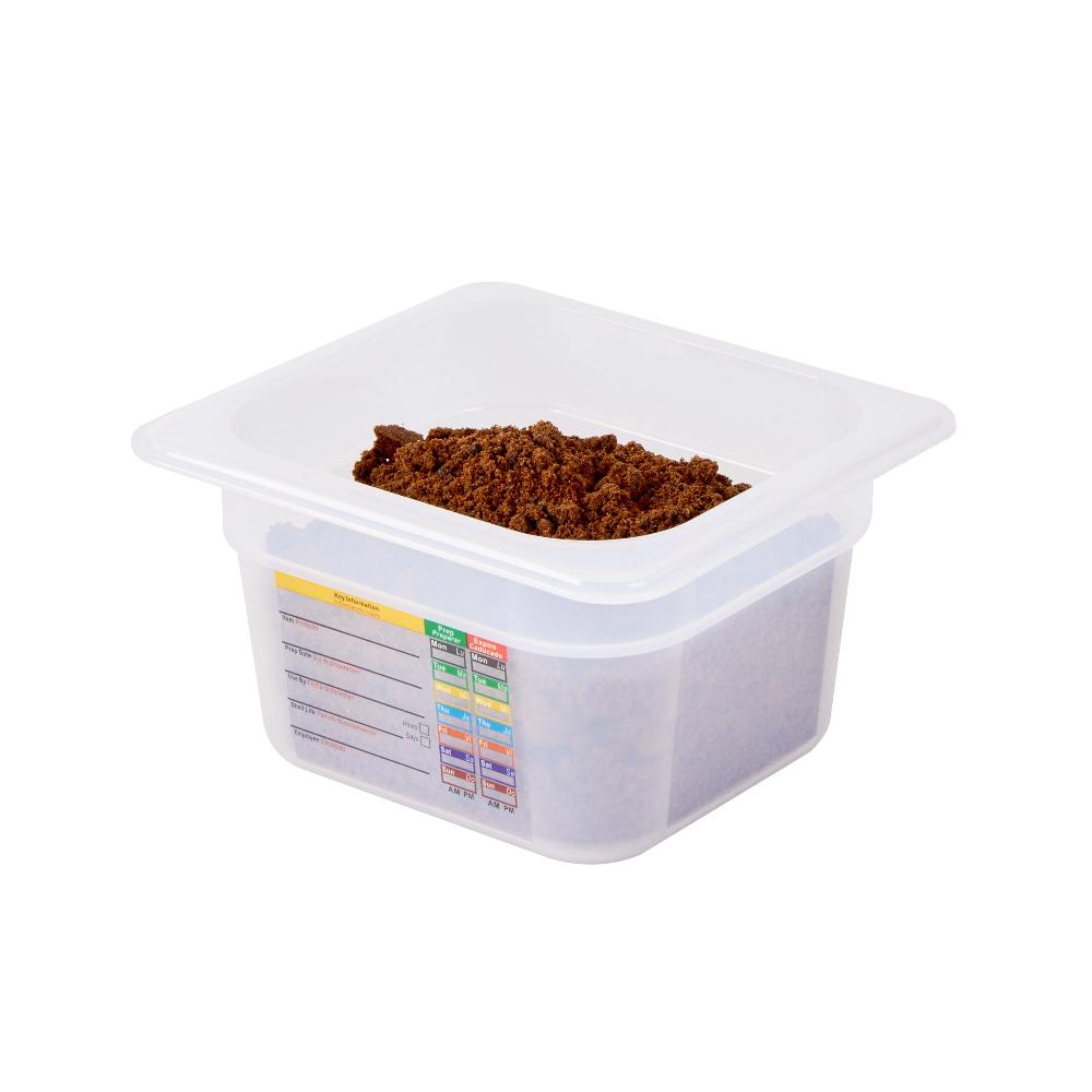 restaurantware Met Lux Square White Polypropylene 1/6 Size Food Pan - 4" Deep with Label - 6 3/4" x 6 1/4" x 4" - 10 count box