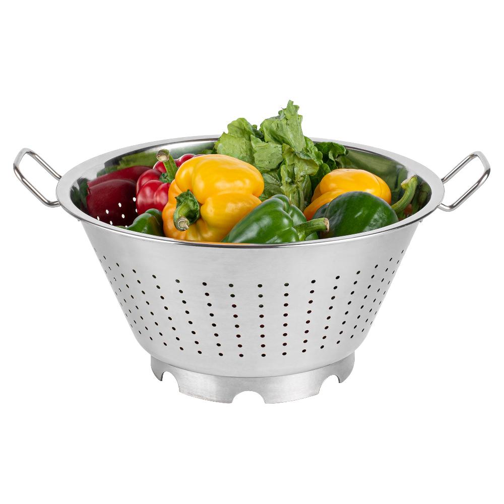 restaurantware Met Lux Stainless Steel Colander - European Style - 17" x 14" x 8 1/2" - 1 count box