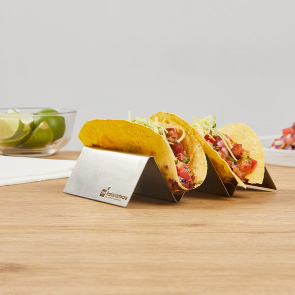 Restaurantware Met Lux Stainless Steel Double Taco Holder - With 2 Or 3 Compartments - 6 1/2" X 4" X 1 1/2" - 1 Count Box