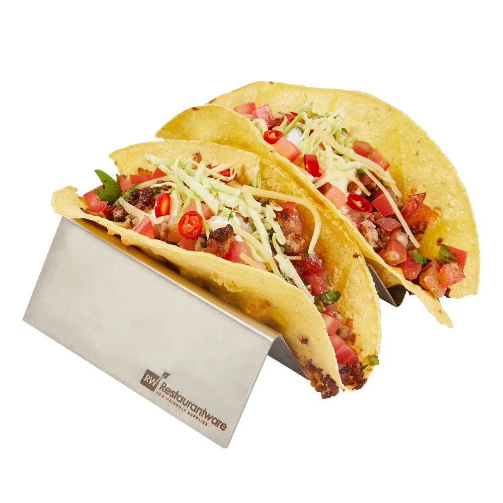 restaurantware Met Lux Stainless Steel Double Taco Holder - with 2 or 3 Compartments - 6 1/2" x 4" x 1 1/2" - 1 count box