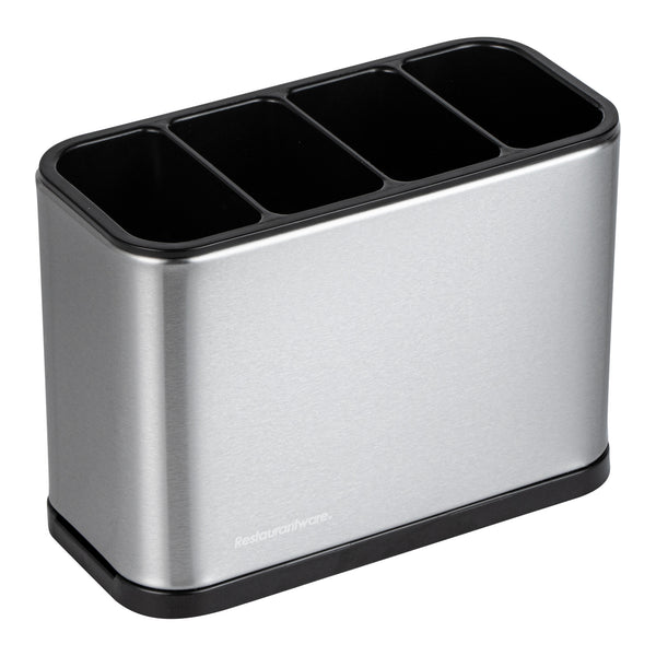 Restaurantware Met Lux Stainless Steel Flatware Organizer / Sink Caddy - 4 Compartments With Drip Tray - 7" X 3 1/2" X 5" - 1 Count Box