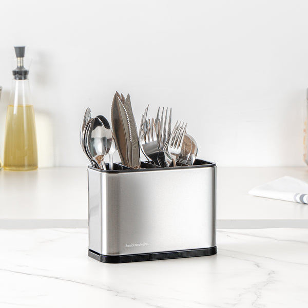 Restaurantware Met Lux Stainless Steel Flatware Organizer / Sink Caddy - 4 Compartments With Drip Tray - 7" X 3 1/2" X 5" - 1 Count Box