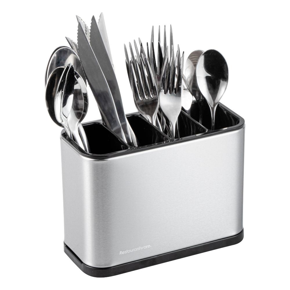 restaurantware Met Lux Stainless Steel Flatware Organizer / Sink Caddy - 4 Compartments with Drip Tray - 7" x 3 1/2" x 5" - 1 count box