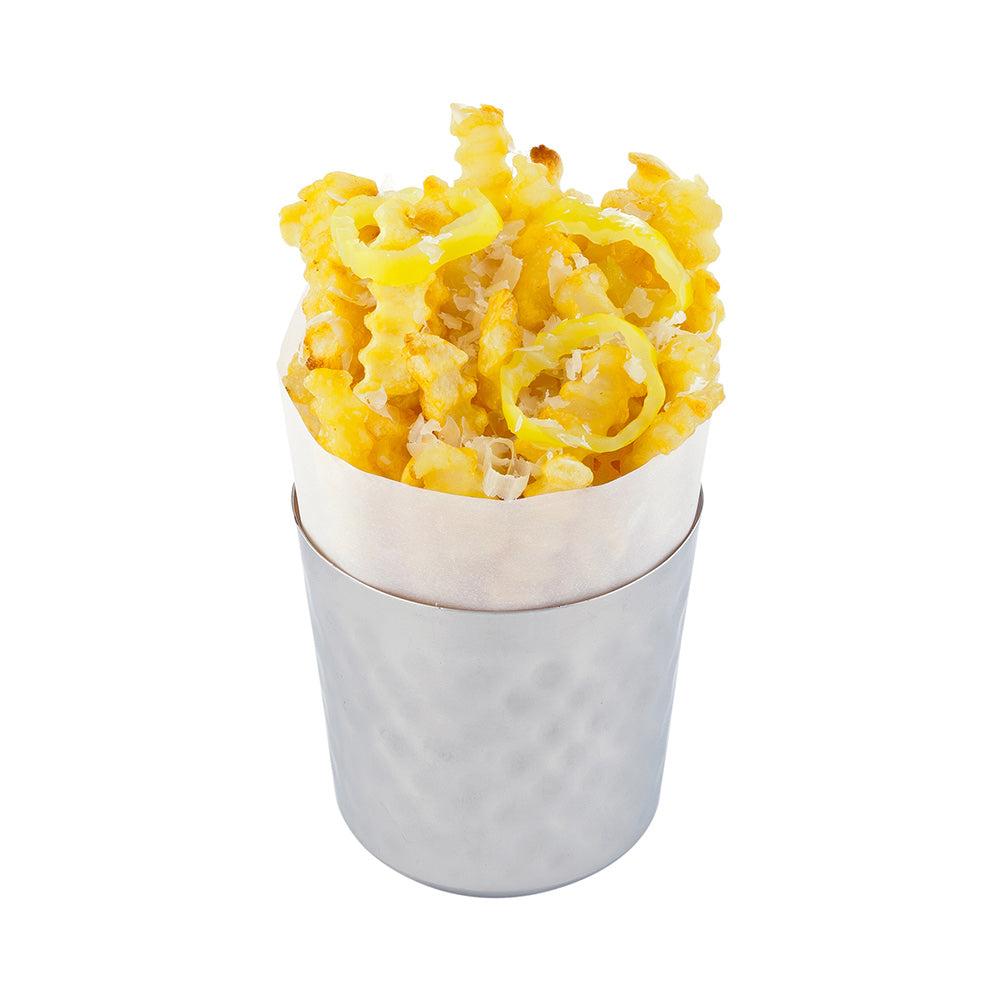 restaurantware Met Lux Stainless Steel French Fry Cup - Hammered Mirrored Finish - 3 1/2" x 3 1/2" - 1 count box