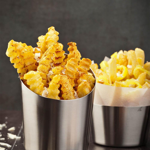 Restaurantware Met Lux Stainless Steel French Fry Cup - Tapered Satin Finish - 3 1/2" X 4 1/2" - 1 Count Box