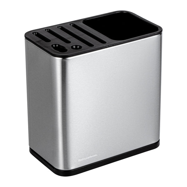 Restaurantware Met Lux Stainless Steel Knife And Utensil Holder - With Drip Tray - 7 3/4" X 4 3/4" X 7 3/4" - 1 Count Box
