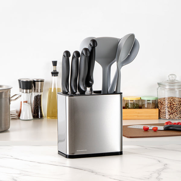 Restaurantware Met Lux Stainless Steel Knife And Utensil Holder - With Drip Tray - 7 3/4" X 4 3/4" X 7 3/4" - 1 Count Box