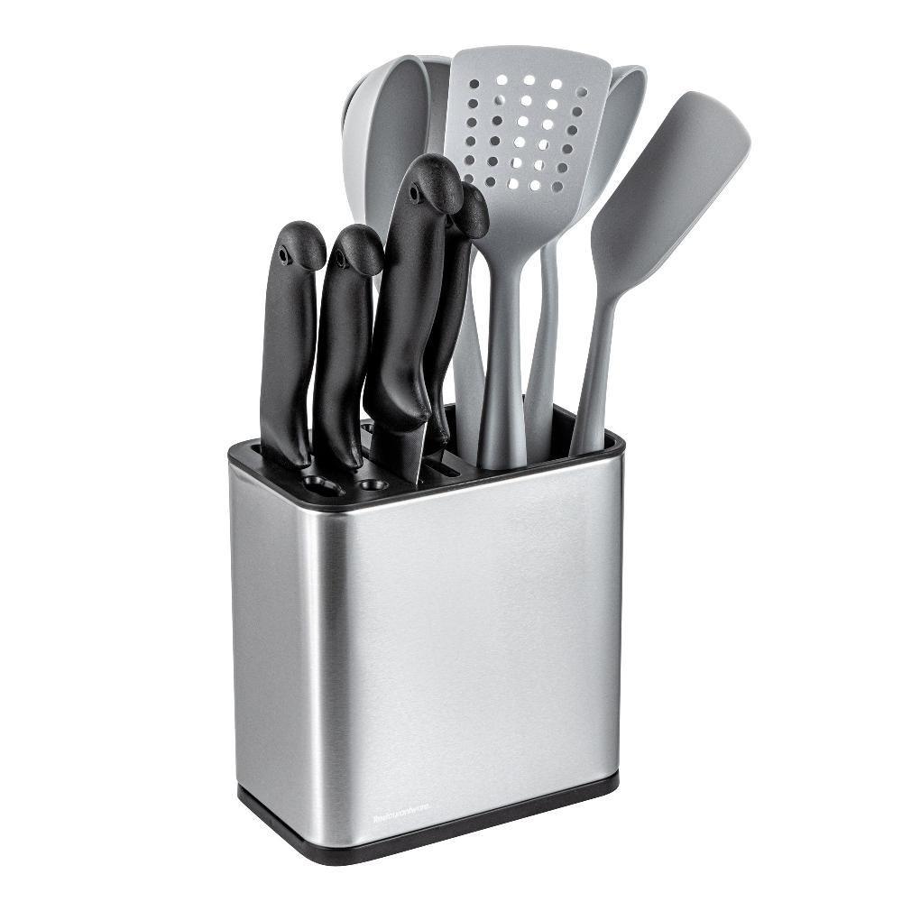restaurantware Met Lux Stainless Steel Knife and Utensil Holder - with Drip Tray - 7 3/4" x 4 3/4" x 7 3/4" - 1 count box