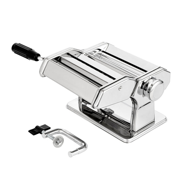 Restaurantware Met Lux Stainless Steel Manual Pasta Machine - 9 Adjustable Thickness Settings With 2 Cutting Attachments - 1 Count Box