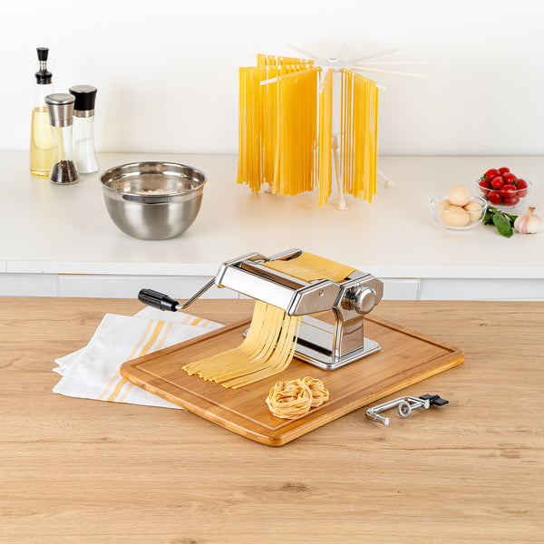 Restaurantware Met Lux Stainless Steel Manual Pasta Machine - 9 Adjustable Thickness Settings With 2 Cutting Attachments - 1 Count Box