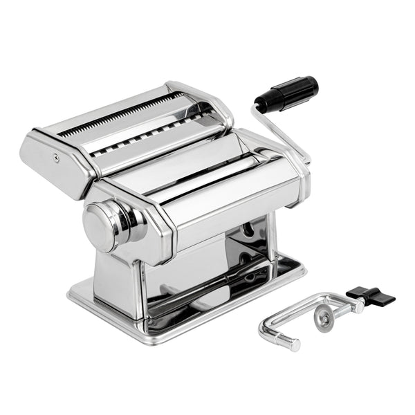 Restaurantware Met Lux Stainless Steel Manual Pasta Machine - 9 Adjustable Thickness Settings With 2 Cutting Attachments - 1 Count Box