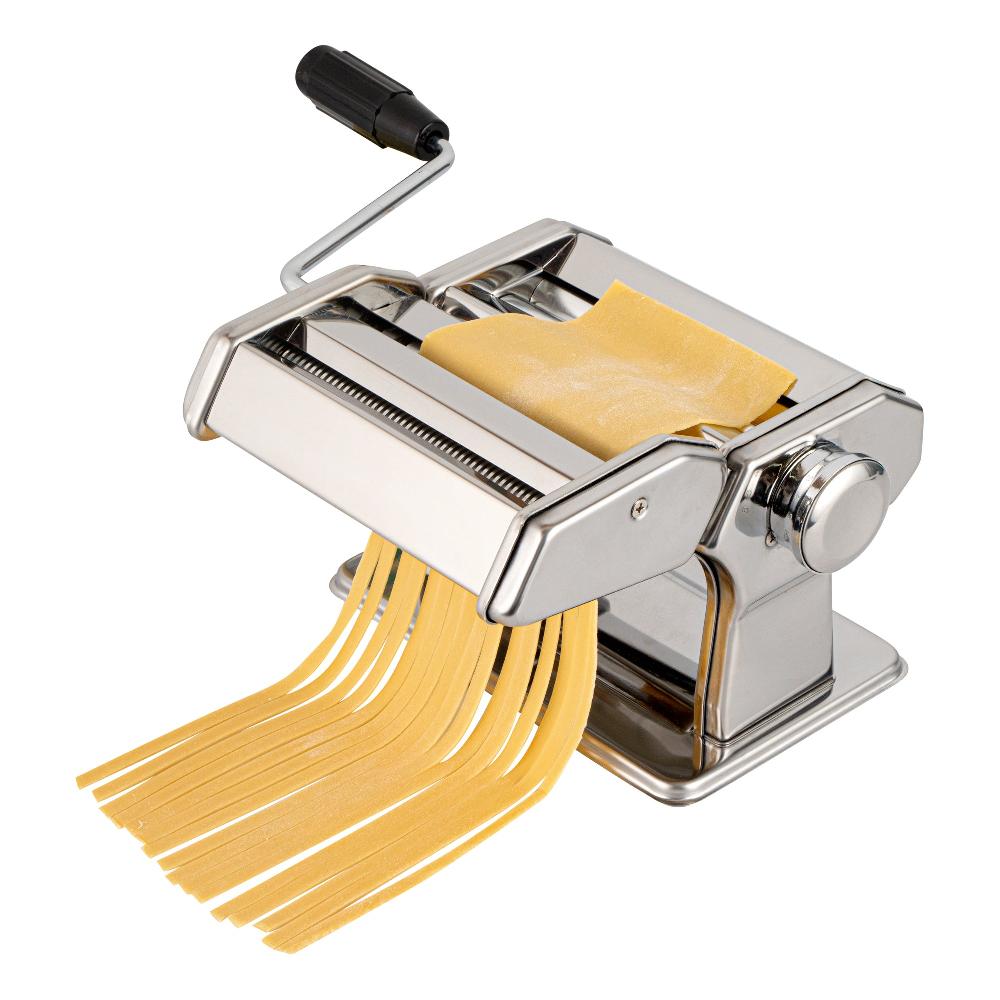 restaurantware Met Lux Stainless Steel Manual Pasta Machine - 9 Adjustable Thickness Settings with 2 Cutting Attachments - 1 count box