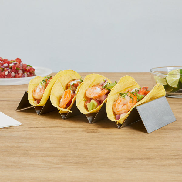Restaurantware Met Lux Stainless Steel Quadruple Taco Holder - With 4 Or 5 Compartments - 10 3/4" X 4" X 1 1/2" - 1 Count Box