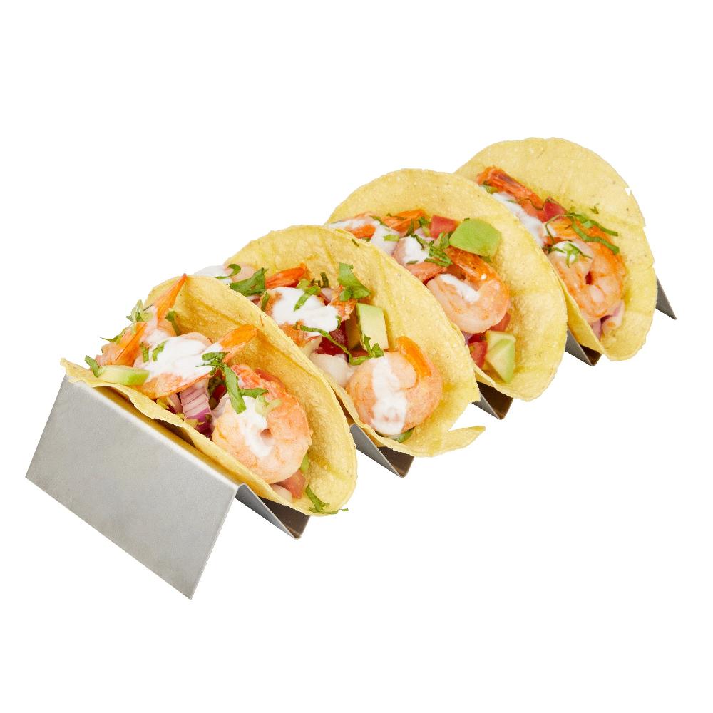 restaurantware Met Lux Stainless Steel Quadruple Taco Holder - with 4 or 5 Compartments - 10 3/4" x 4" x 1 1/2" - 1 count box