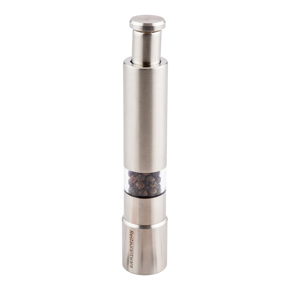 restaurantware Met Lux Stainless Steel Salt or Pepper Mill - Push Top - 1" x 1" x 6" - 1 count box