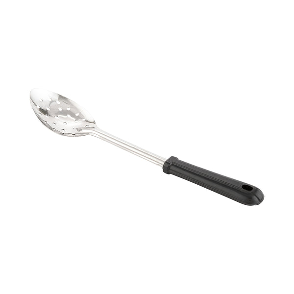 Restaurantware Met Lux Stainless Steel Serving Spoon - Perforated With Black Plastic Handle - 13" - 1 Count Box