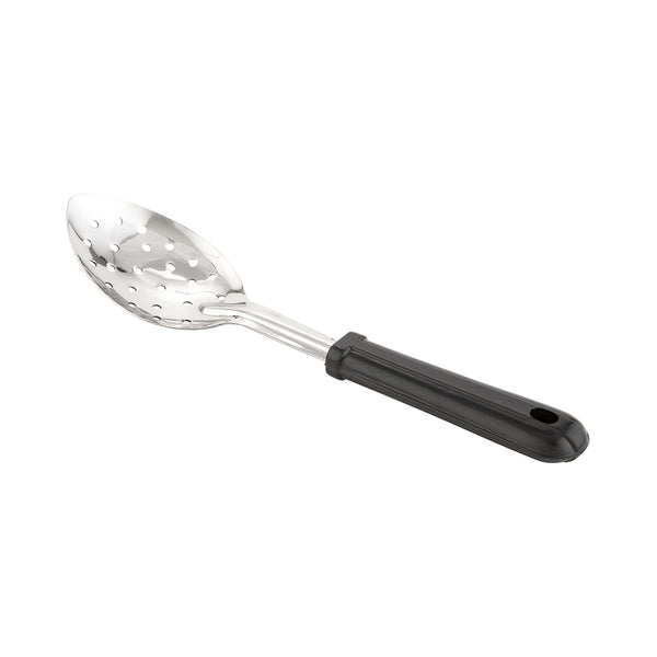 Restaurantware Met Lux Stainless Steel Serving Spoon - Perforated With Black Plastic Handle - 11" - 1 Count Box