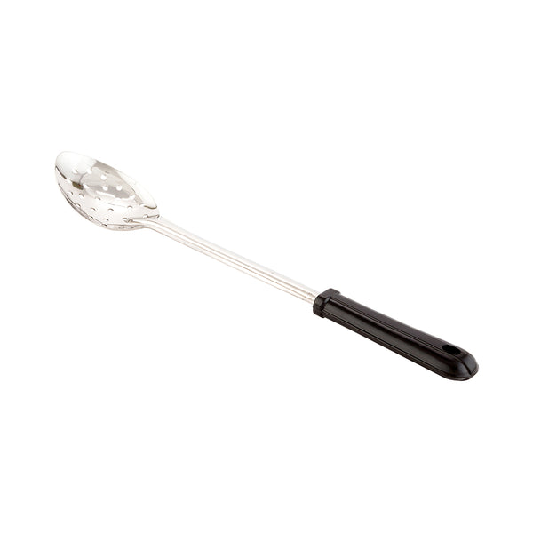 Restaurantware Met Lux Stainless Steel Serving Spoon - Perforated With Black Plastic Handle - 15" - 1 Count Box