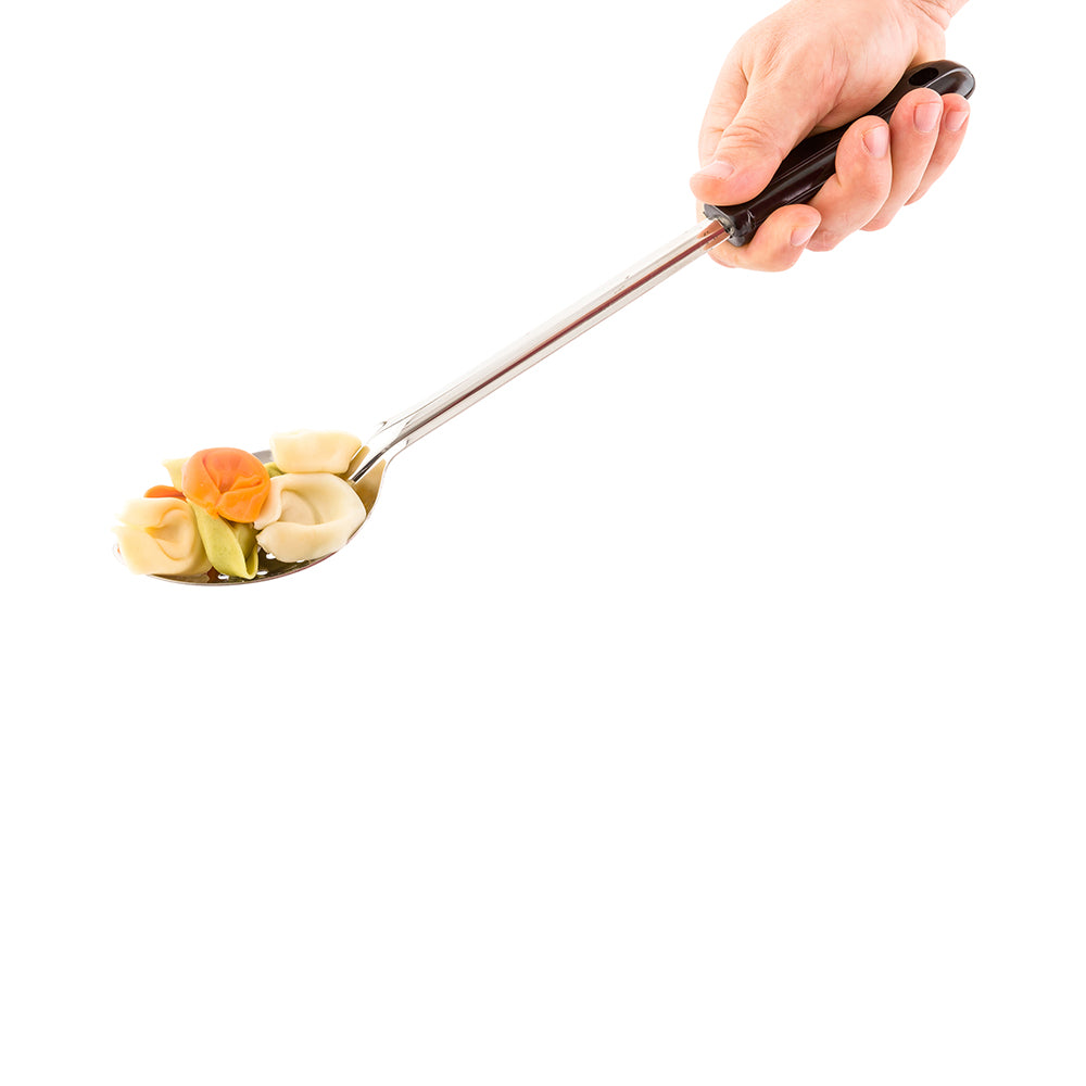 restaurantware Met Lux Stainless Steel Serving Spoon - Perforated with Black Plastic Handle - 15" - 1 count box