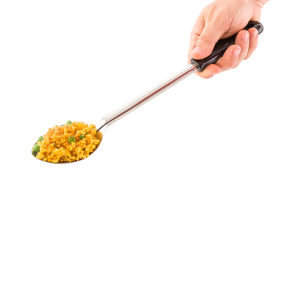 restaurantware Met Lux Stainless Steel Serving Spoon - Solid with Black Plastic Handle - 15" - 1 count box