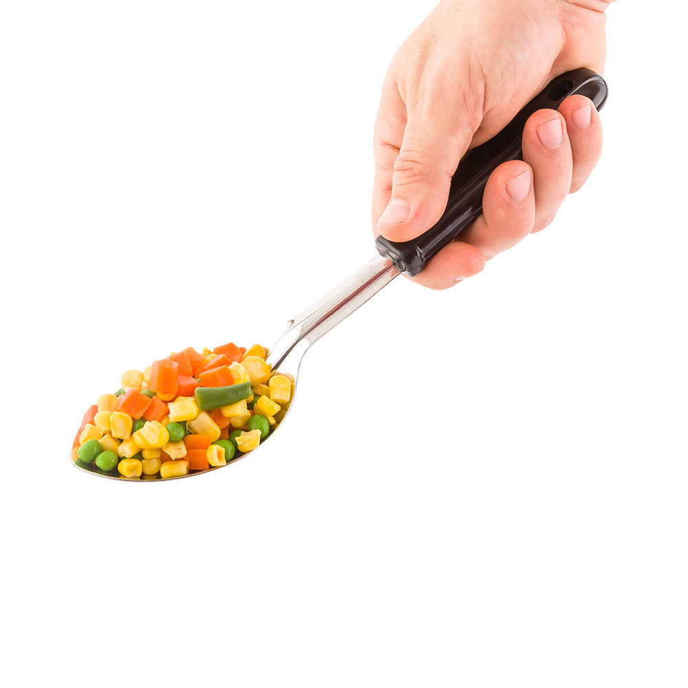 restaurantware Met Lux Stainless Steel Serving Spoon - Solid with Black Plastic Handle - 11" - 1 count box