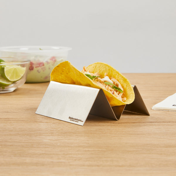 Restaurantware Met Lux Stainless Steel Single Taco Holder - With 1 Or 2 Compartments - 4 1/4" X 4" X 1 1/2" - 1 Count Box