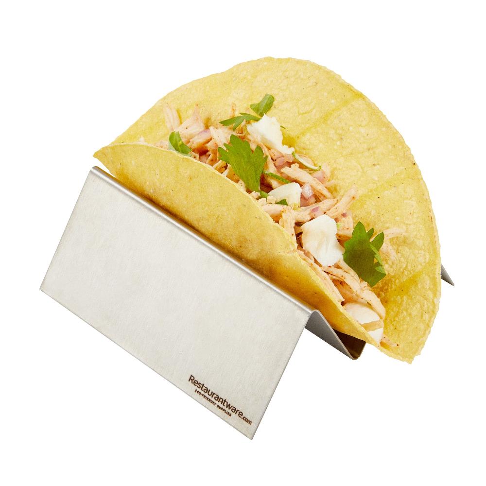 restaurantware Met Lux Stainless Steel Single Taco Holder - with 1 or 2 Compartments - 4 1/4" x 4" x 1 1/2" - 1 count box