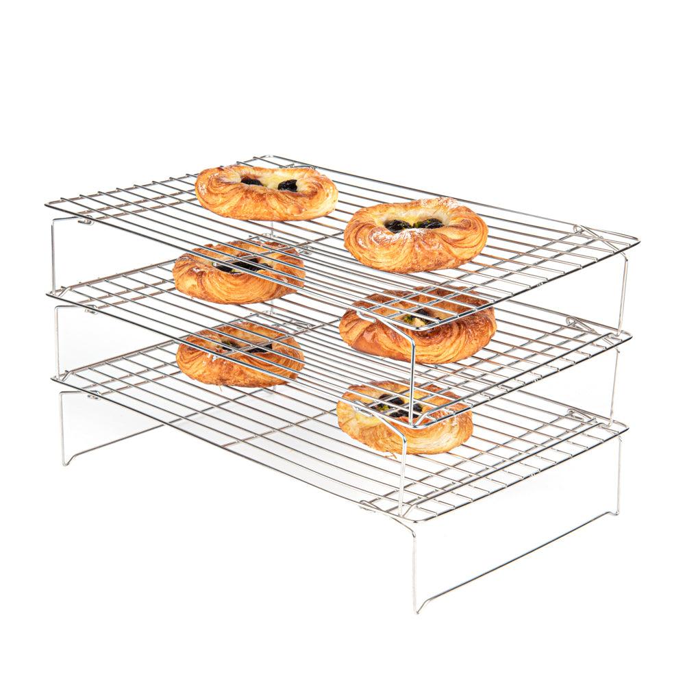 restaurantware Met Lux Stainless Steel Stackable Cooling Rack Set - 3 Tier - 15 3/4" x 9 3/4" x 8 1/4" - 1 count box