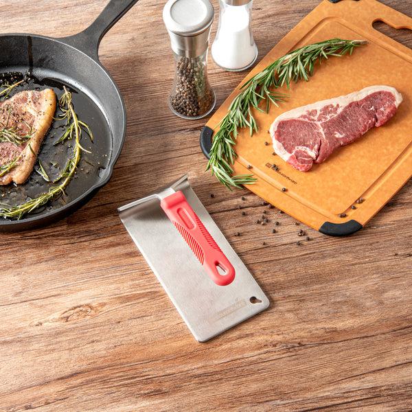 Restaurantware Met Lux Stainless Steel Steak Weight - With Silicone Handle - 8 1/2" X 4 1/4" - 1 Count Box