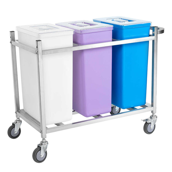 Restaurantware Met Lux Stainless Steel Triple Ingredient Bin Cart - Fits Three 10-Gallon Bins - 36 1/2" X 17" X 28 3/4" - 1 Count Box