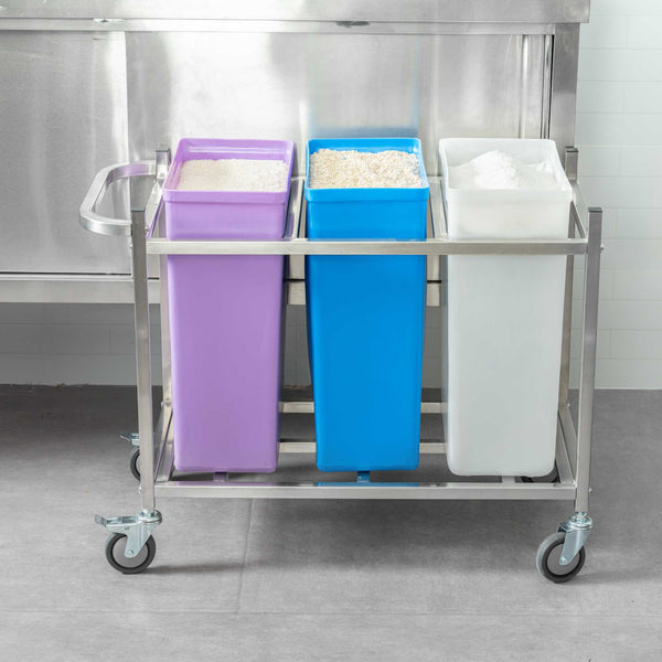 Restaurantware Met Lux Stainless Steel Triple Ingredient Bin Cart - Fits Three 10-Gallon Bins - 36 1/2" X 17" X 28 3/4" - 1 Count Box